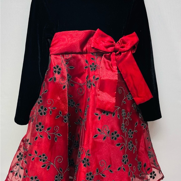Blueberi Boulevard Other - Blueberi Boulevard Black Velvet and Red Floral Fit‎ n Flare Dress
